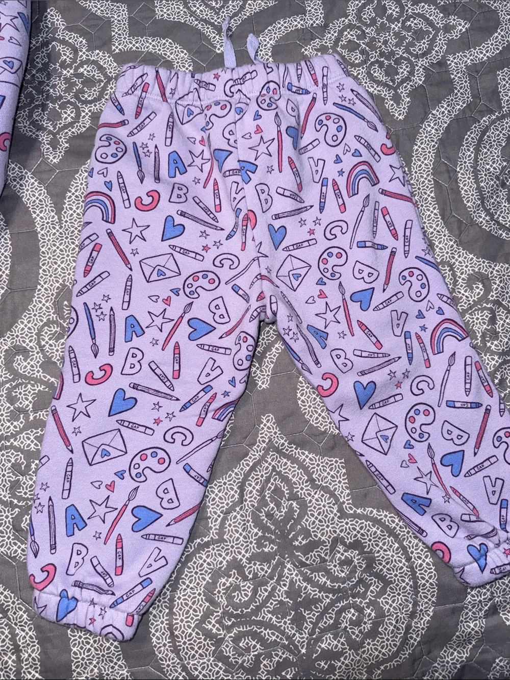 GAP Lavender Doodle Print Hooded matching Jogger Suit with Pink & Blue Accents